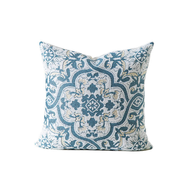 Federa per cuscino con medaglione tonale in jacquard - Blu - 45cm x 45cm - image 2