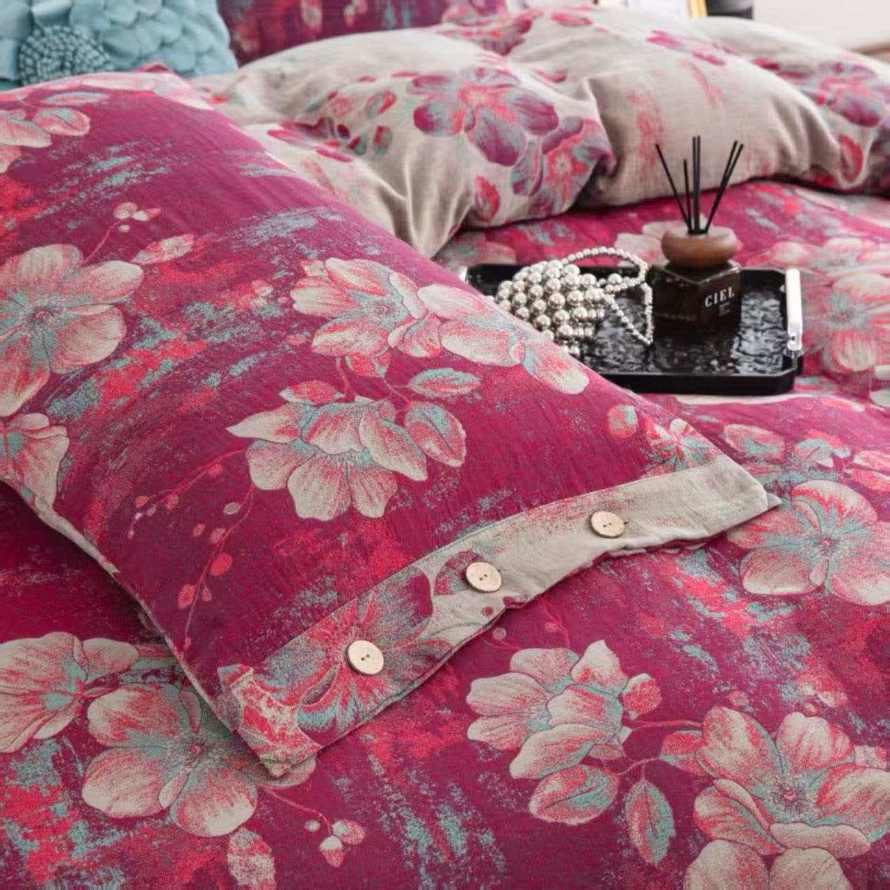 Set di biancheria da letto in cotone a doppia garza con fiori di pesco (4 pezzi) - image 5