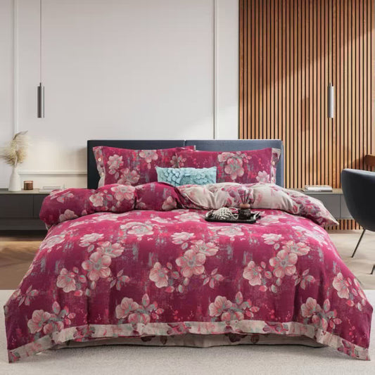 Set di biancheria da letto in cotone a doppia garza con fiori di pesco (4 pezzi) - Matrimoniale Grande - image 0