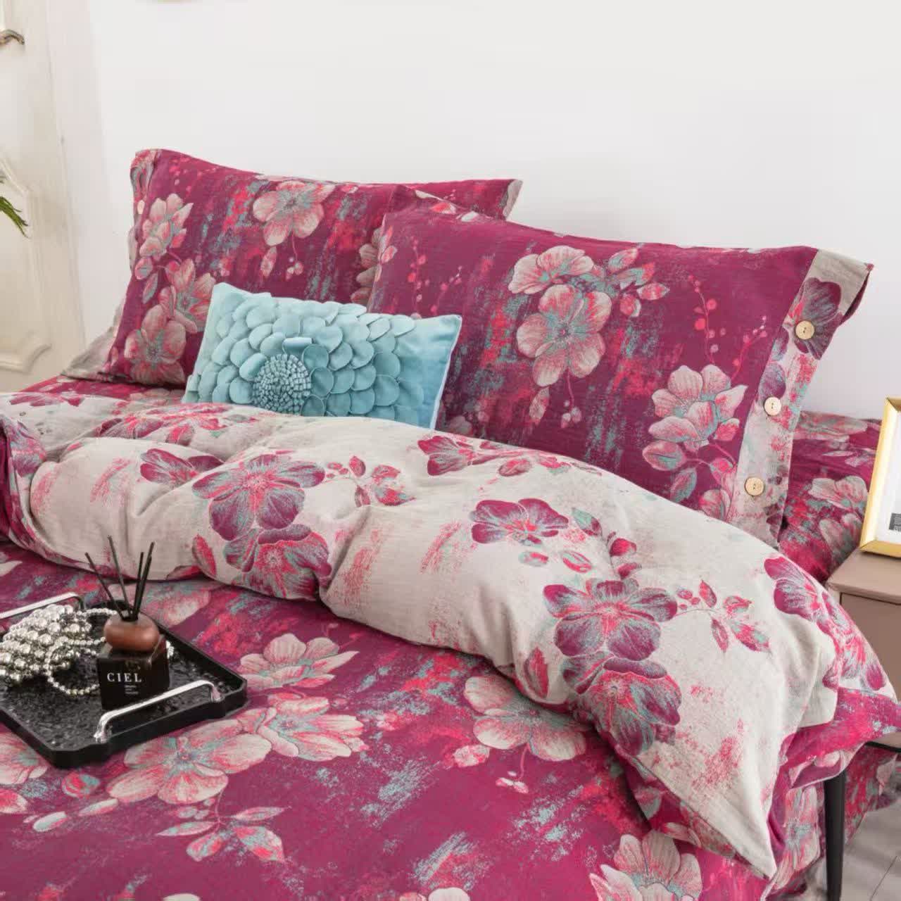 Set di biancheria da letto in cotone a doppia garza con fiori di pesco (4 pezzi) - image 2