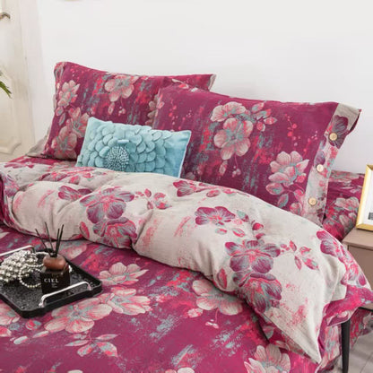 Set di biancheria da letto in cotone a doppia garza con fiori di pesco (4 pezzi) - image 2