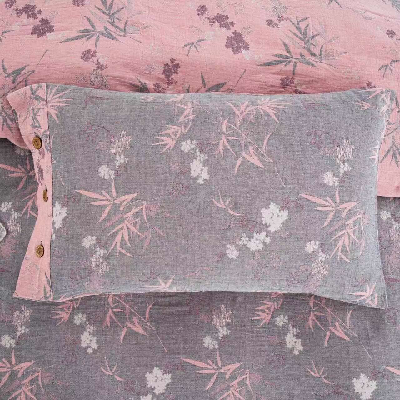 Set di biancheria da letto in cotone a doppia garza con foglie di bambù (4 pezzi) - image 5