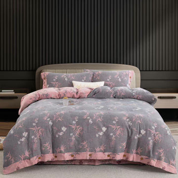 Set di biancheria da letto in cotone a doppia garza con foglie di bambù (4 pezzi) - Matrimoniale Grande - image 0