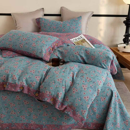 Set di biancheria da letto in cotone a doppia garza con motivo floreale rustico (4 pezzi) - image 3