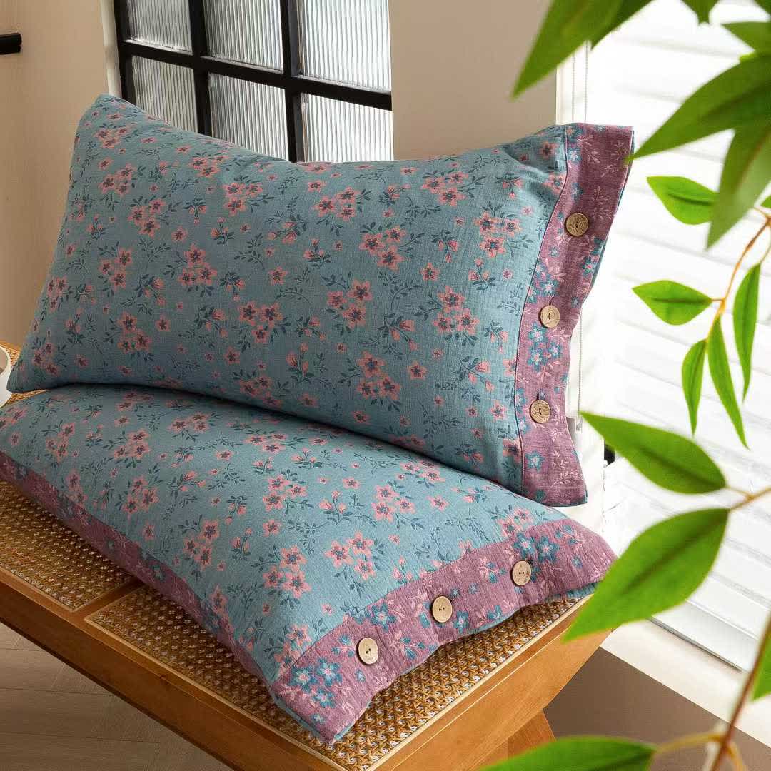 Set di biancheria da letto in cotone a doppia garza con motivo floreale rustico (4 pezzi) - image 5