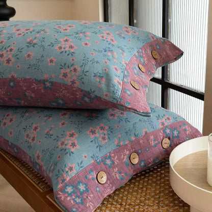 Set di biancheria da letto in cotone a doppia garza con motivo floreale rustico (4 pezzi) - image 6