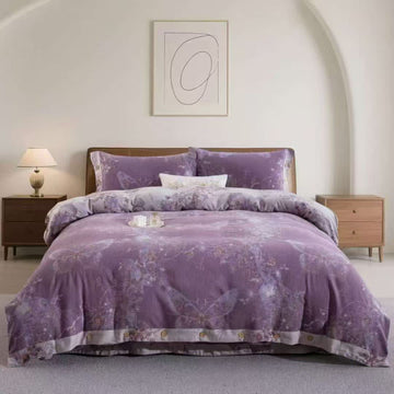 Set di biancheria da letto Dreamy Butterfly in cotone a doppia garza (4 pezzi) - Viola - Matrimoniale Grande - image 0
