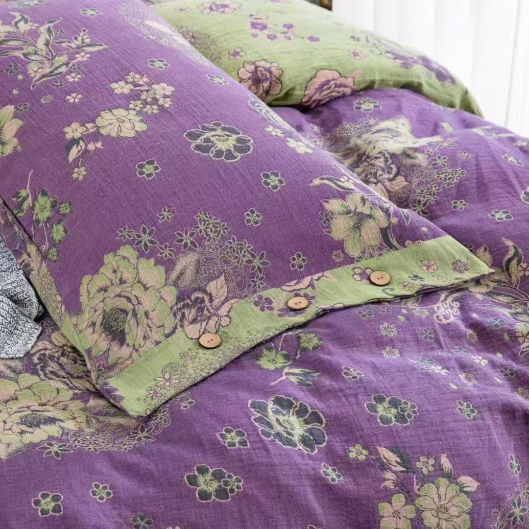 Set di biancheria da letto con bottoni in garza di cotone Peony (4 pezzi) - image 5