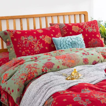 Set di biancheria da letto con bottoni in garza di cotone Peony (4 pezzi) - image 1