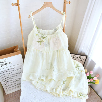 Pigiama in cotone con stampa a foglie e canotta - image 2