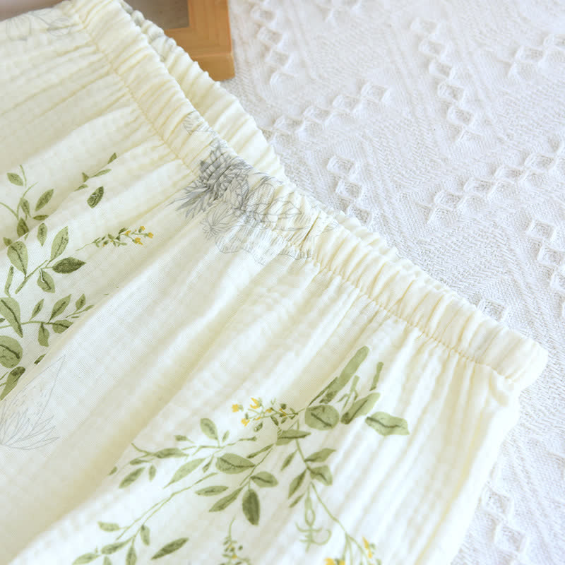 Pigiama in cotone con stampa a foglie e canotta - image 12