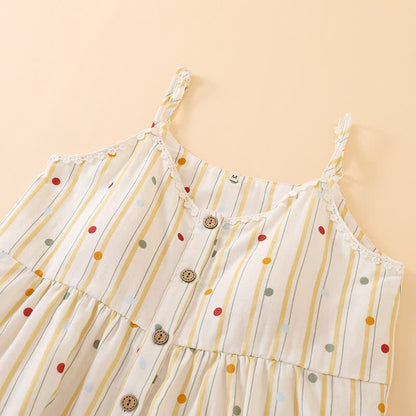 Pigiama in cotone con canotta a righe e pois - image 3