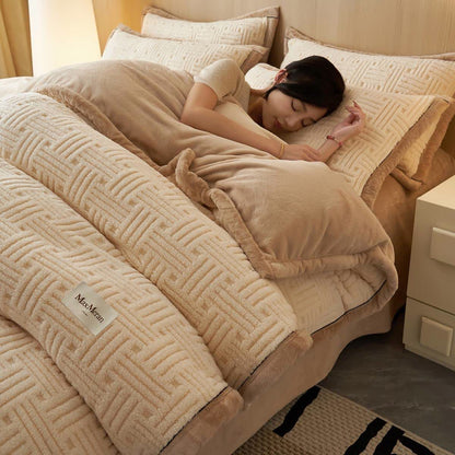 Set di biancheria da letto in peluche con motivo a nodi a righe - Caffè leggero - Set di biancheria da letto (4 pezzi) - Matrimoniale Grande - image 11