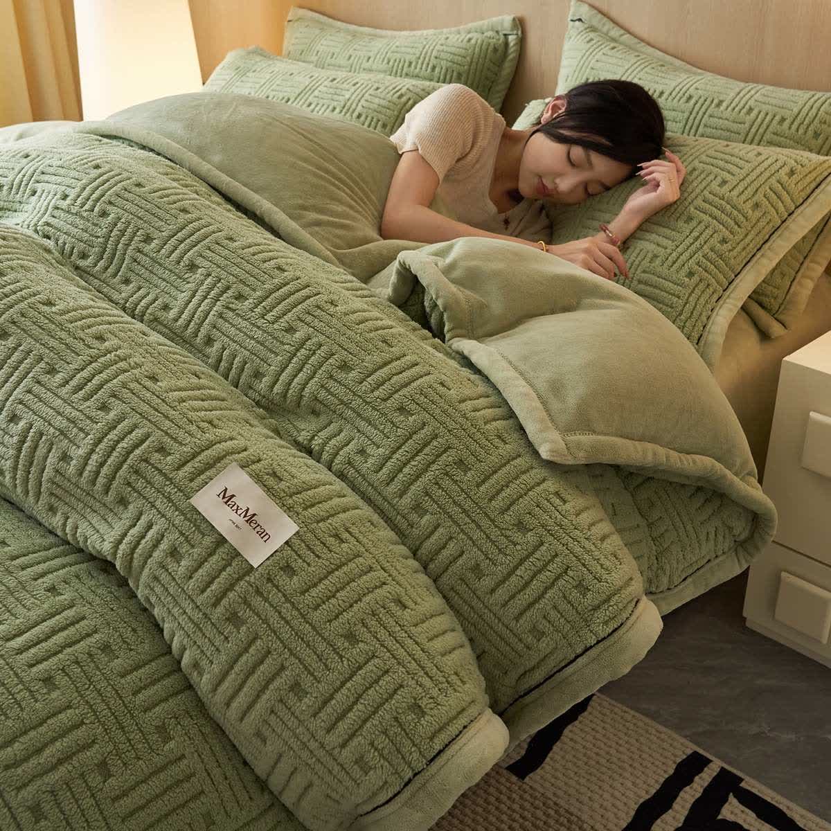 Set di biancheria da letto in peluche con motivo a nodi a righe - Verde - Set di biancheria da letto (4 pezzi) - Matrimoniale Grande - image 7