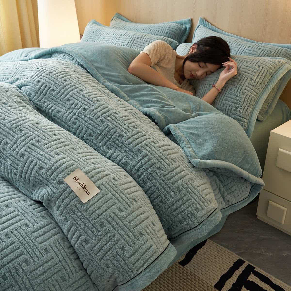 Set di biancheria da letto in peluche con motivo a nodi a righe - Blu - Set di biancheria da letto (4 pezzi) - Matrimoniale Grande - image 9