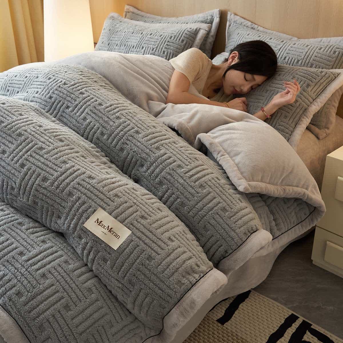 Set di biancheria da letto in peluche con motivo a nodi a righe - Grigio - Set di biancheria da letto (4 pezzi) - Matrimoniale Grande - image 10