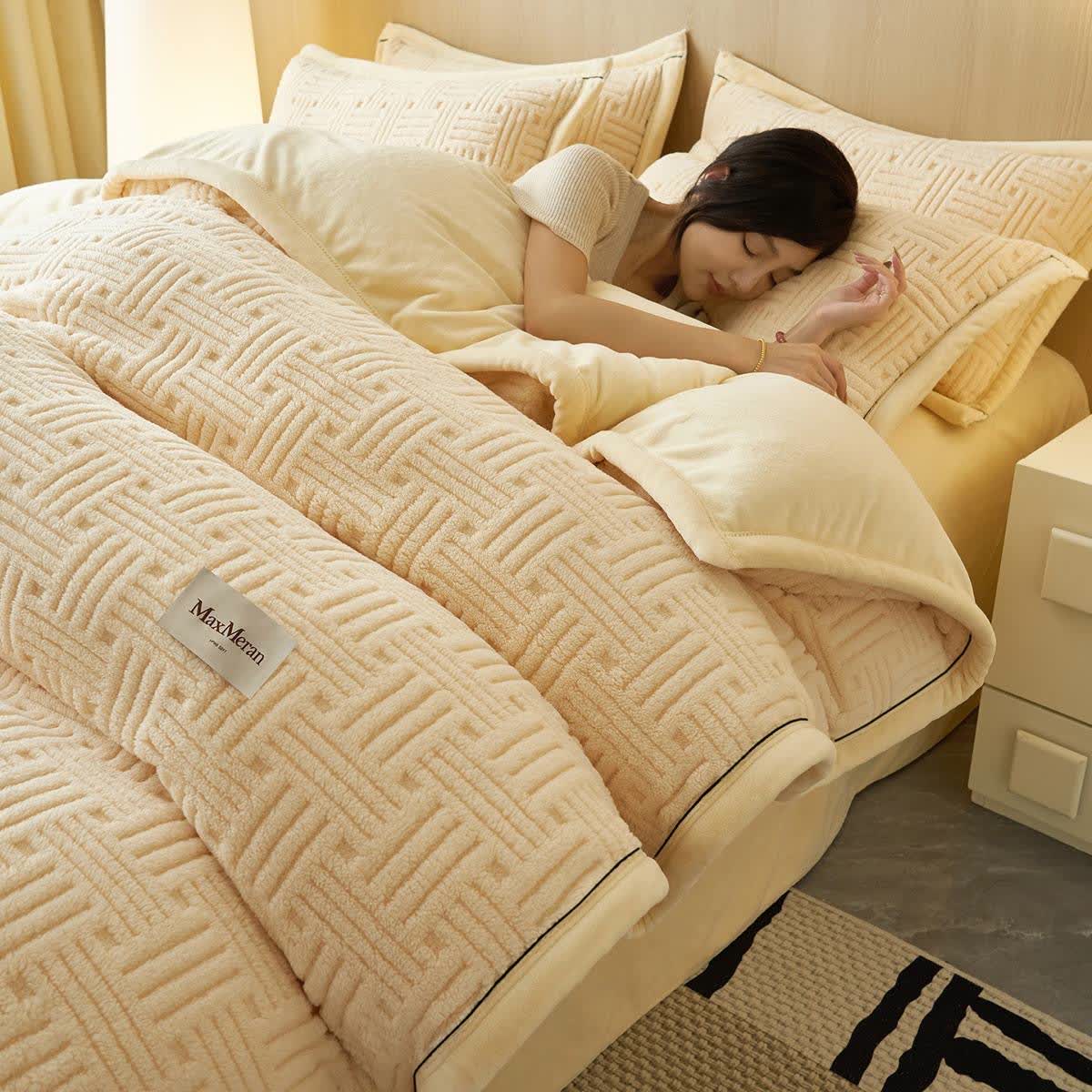 Set di biancheria da letto in peluche con motivo a nodi a righe - Beige - Set di biancheria da letto (4 pezzi) - Matrimoniale Grande - image 8