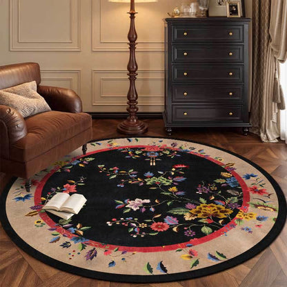 Tappeto rotondo floreale nero Chinoiserie di lusso Ownkoti - image 1
