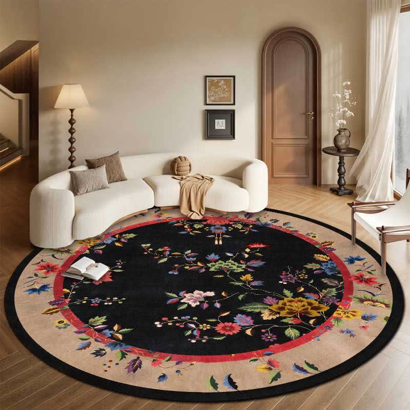 Tappeto rotondo floreale nero Chinoiserie di lusso Ownkoti - 8' - image 0