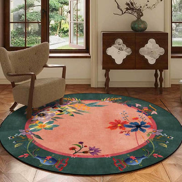 Tappeto rotondo vintage floreale luminoso Ownkoti - Verde scuro - 8' - image 0