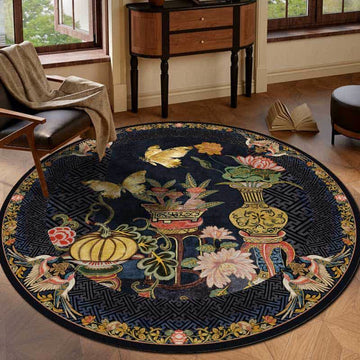 Tappeto rotondo antiscivolo Ownkoti Floral Butterfly - 8' - image 0