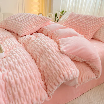 Set di biancheria da letto in peluche testurizzato a tinta unita - Rosa - Set di biancheria da letto (4 pezzi) - Matrimoniale Grande - image 0