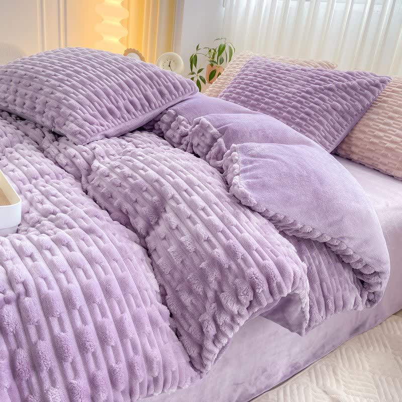 Set di biancheria da letto in peluche testurizzato a tinta unita - Viola - Set di biancheria da letto (4 pezzi) - Matrimoniale Grande - image 12