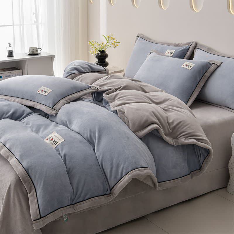 Set di biancheria da letto reversibile in peluche caldo (4 pezzi) - Grigio blu + grigio chiaro - Matrimoniale Grande - image 12