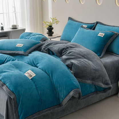 Set di biancheria da letto reversibile in peluche caldo (4 pezzi) - Blu + Grigio scuro - Matrimoniale Grande - image 6