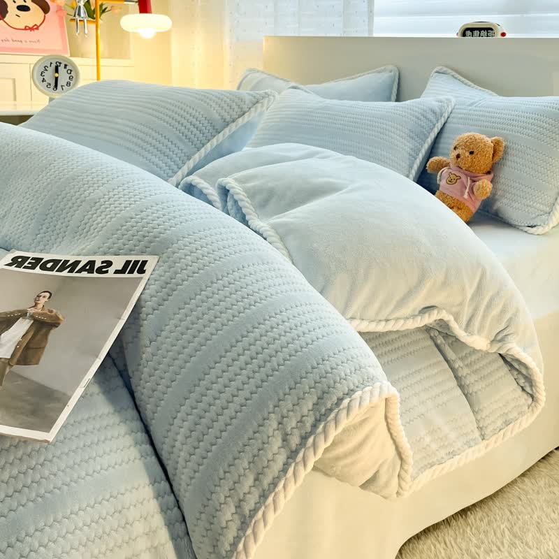 Set di biancheria da letto in peluche jacquard a righe ondulate - Azzurro chiaro - Set di biancheria da letto - Matrimoniale Grande - image 17