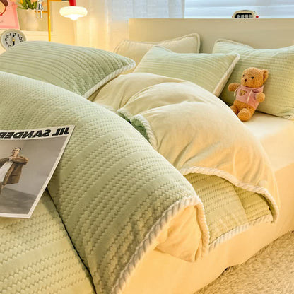 Set di biancheria da letto in peluche jacquard a righe ondulate - Verde - Set di biancheria da letto - Matrimoniale Grande - image 13