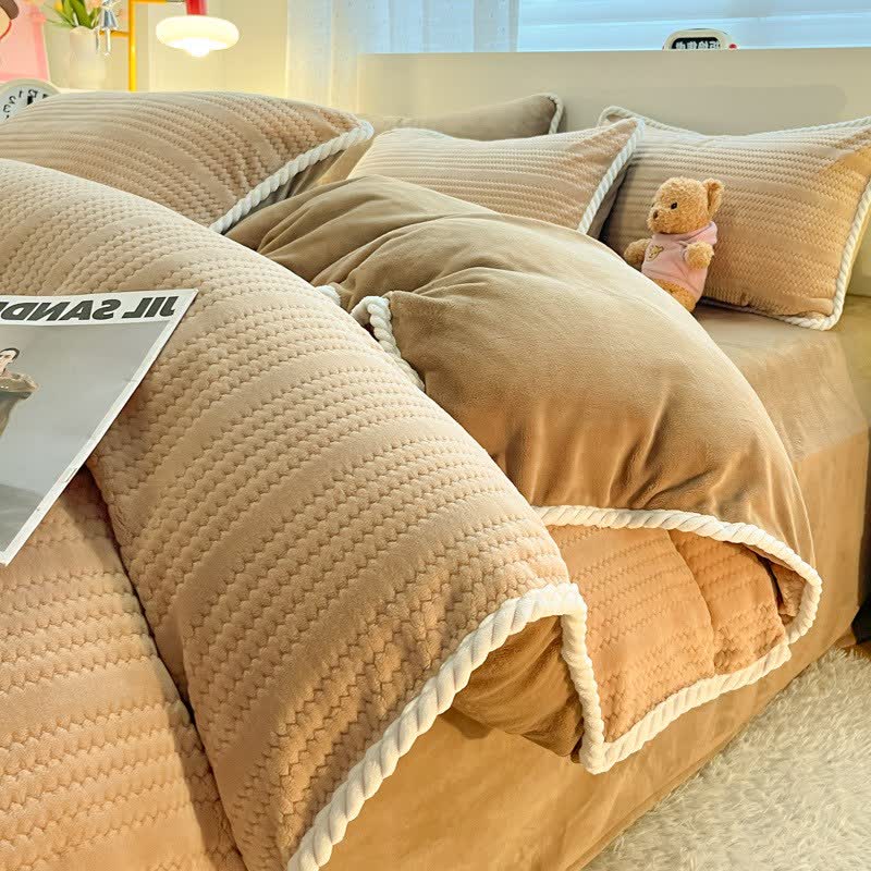 Set di biancheria da letto in peluche jacquard a righe ondulate - Caffè - Set di biancheria da letto - Matrimoniale Grande - image 15