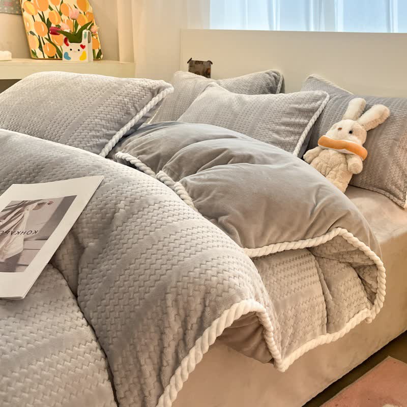 Set di biancheria da letto in peluche jacquard a righe ondulate - Grigio - Set di biancheria da letto - Matrimoniale Grande - image 19