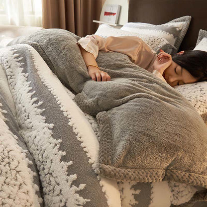 Biancheria da letto in peluche jacquard a righe in stile artistico - Bianco e grigio - Set di biancheria da letto - Matrimoniale Grande - image 4