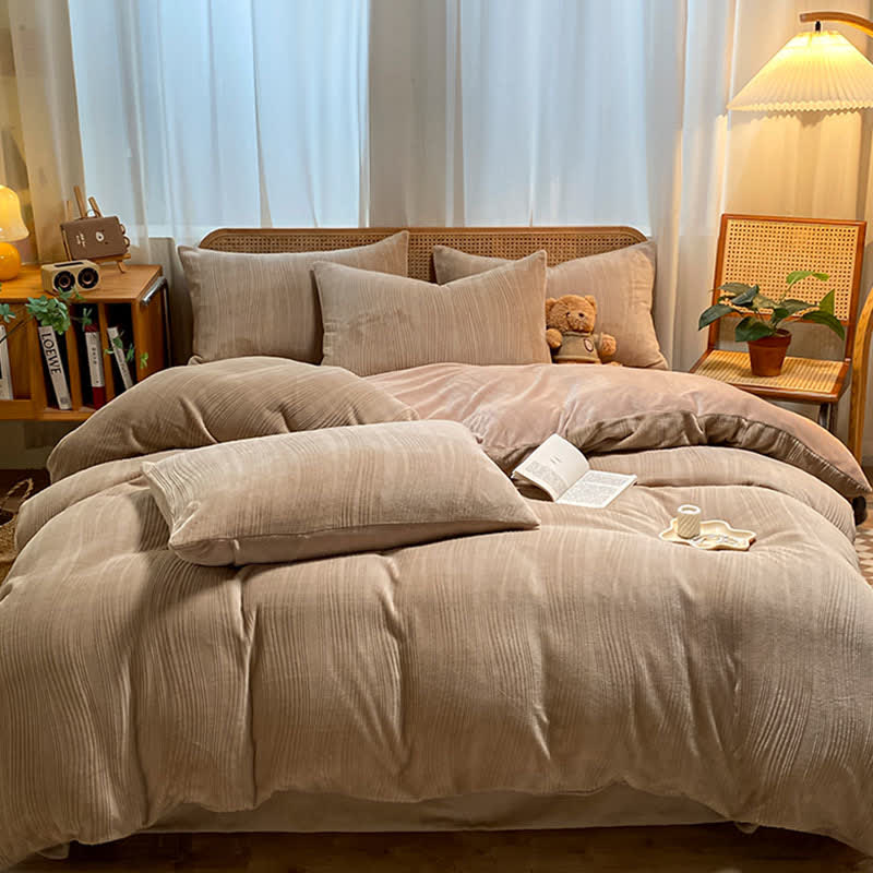 Set di biancheria da letto in peluche testurizzato a righe verticali (4 pezzi) - image 2