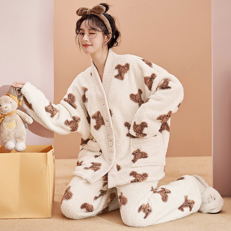 Set da notte in peluche con tenero orso e bottone - image 3