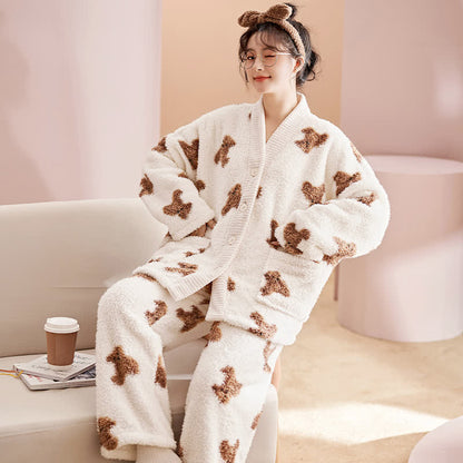 Set da notte in peluche con tenero orso e bottone - Bianco - 2XL - image 0