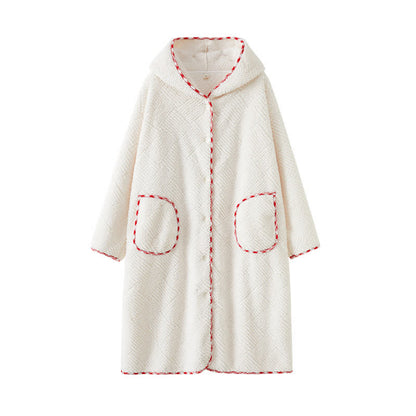 Accappatoio in peluche con cappuccio e bottoni a righe - image 7