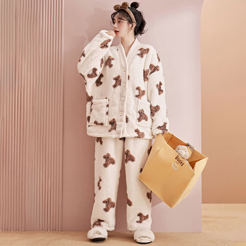 Set da notte in peluche con tenero orso e bottone - image 1