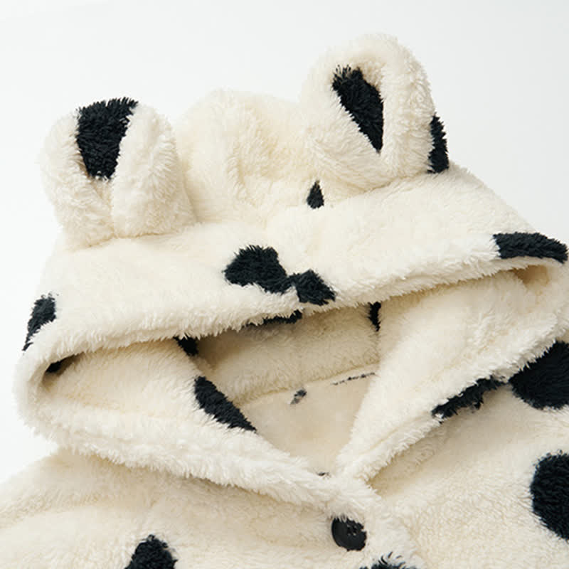 Completo da notte in peluche con cappuccio a pois - image 3