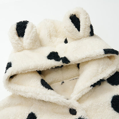 Completo da notte in peluche con cappuccio a pois - image 3