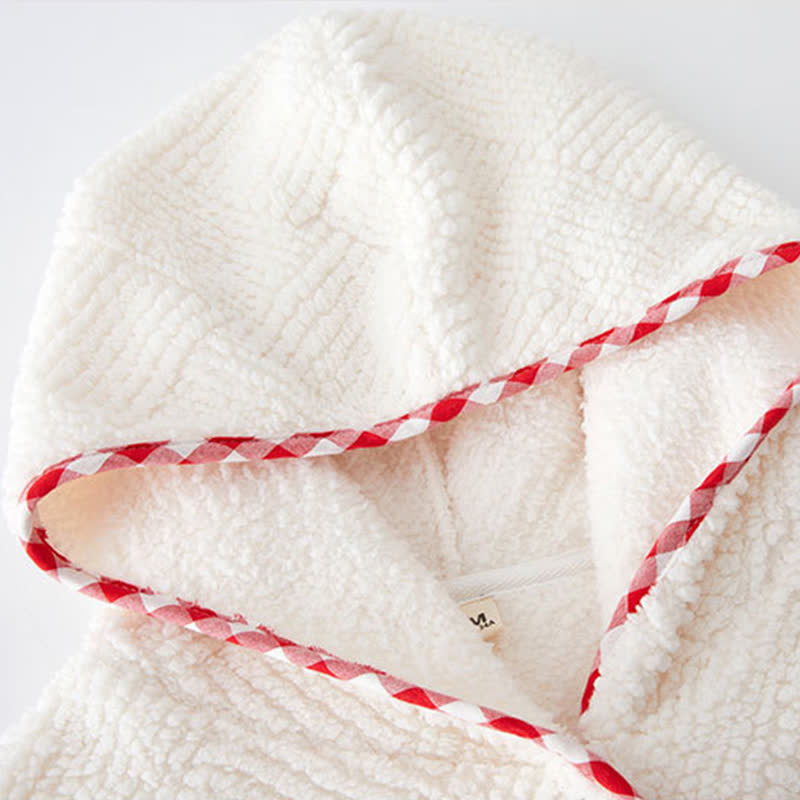 Accappatoio in peluche con cappuccio e bottoni a righe - image 8