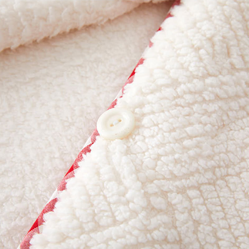 Accappatoio in peluche con cappuccio e bottoni a righe - image 10