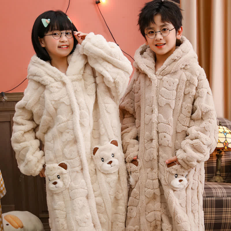 Accappatoio per bambini in peluche con cappuccio e bottoni a forma di orecchie d'orso - image 1