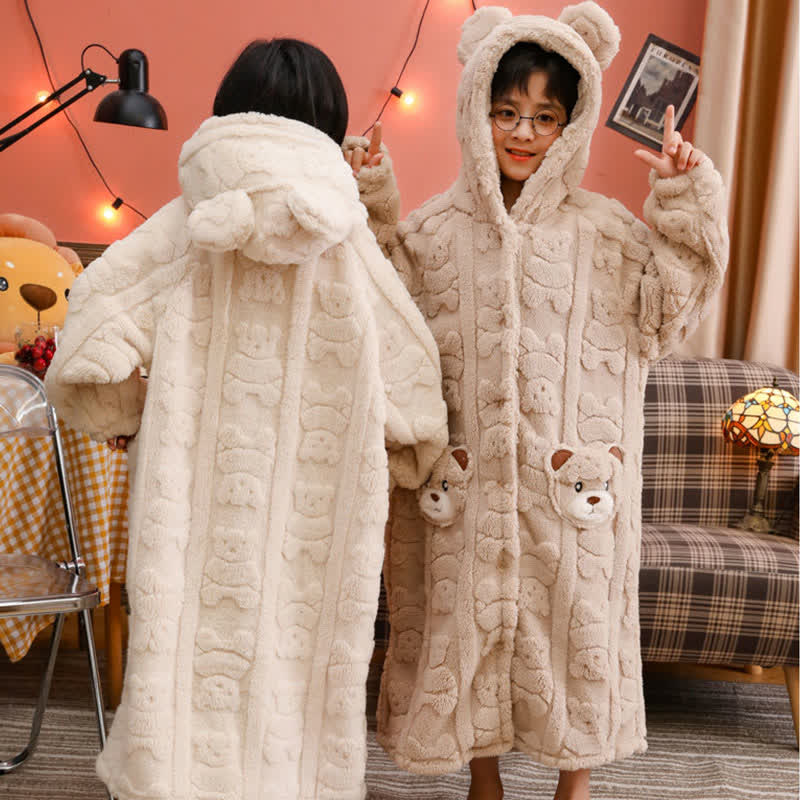 Accappatoio per bambini in peluche con cappuccio e bottoni a forma di orecchie d'orso - image 4