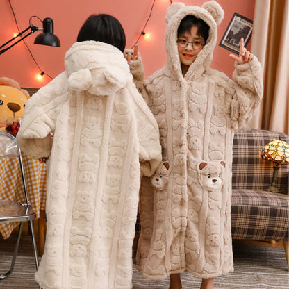 Accappatoio per bambini in peluche con cappuccio e bottoni a forma di orecchie d'orso - image 4