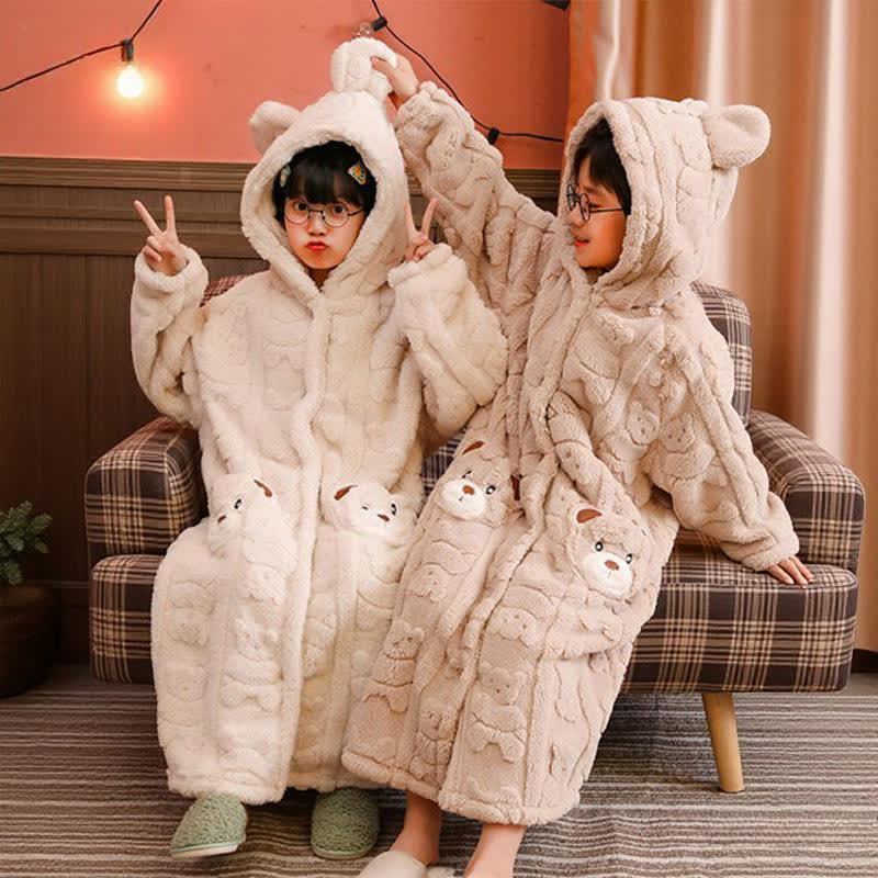Accappatoio per bambini in peluche con cappuccio e bottoni a forma di orecchie d'orso - image 0
