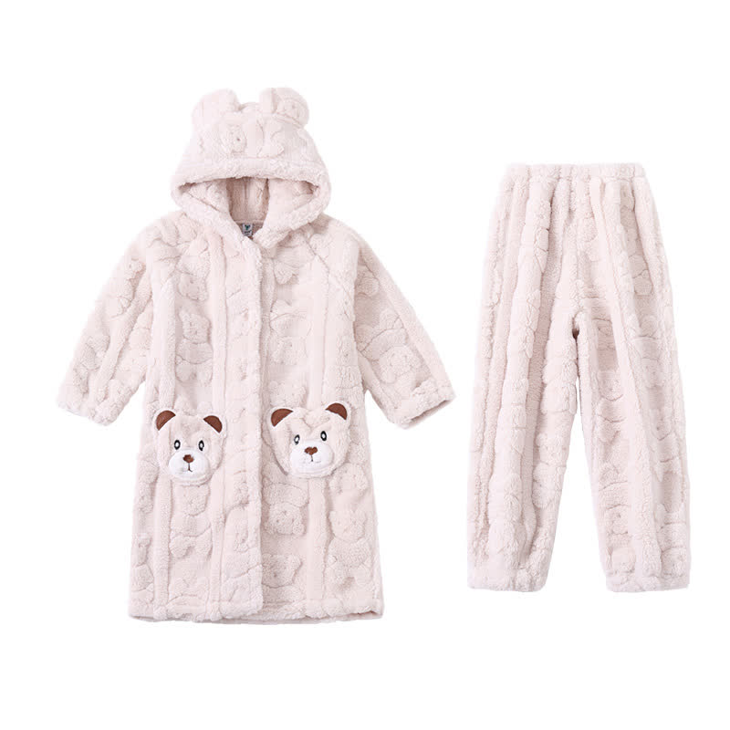 Accappatoio per bambini in peluche con cappuccio e bottoni a forma di orecchie d'orso - Bianco - Accappatoio con pantaloni - Bambino: 170-180 cm - image 9
