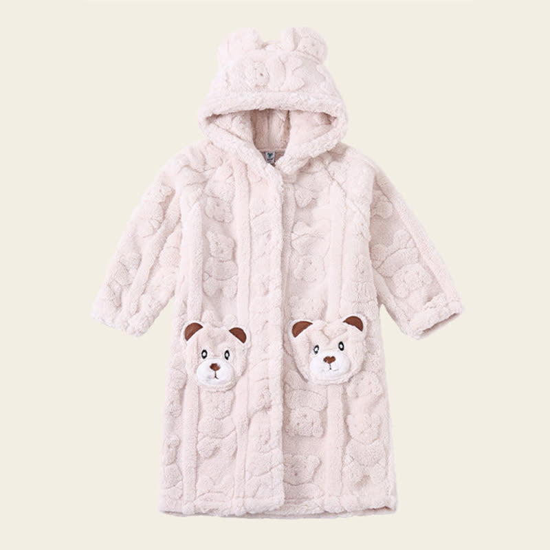 Accappatoio per bambini in peluche con cappuccio e bottoni a forma di orecchie d'orso - Bianco - Accappatoio - Bambino: 170-180 cm - image 10