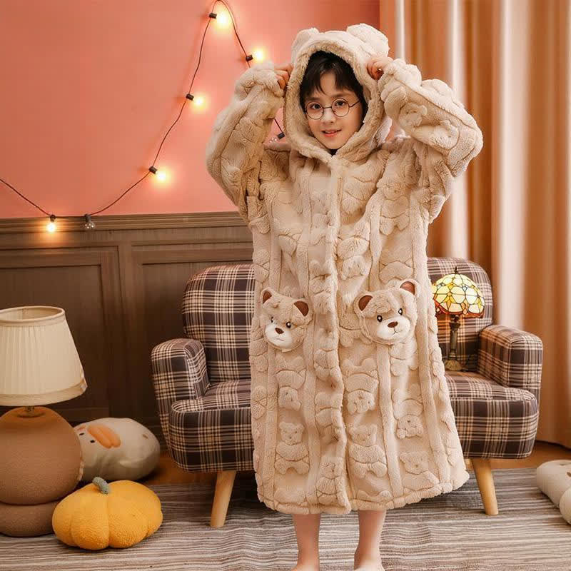 Accappatoio per bambini in peluche con cappuccio e bottoni a forma di orecchie d'orso - image 5